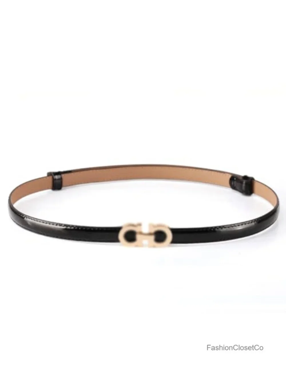 Women's Thin Patent Leather Waist Belt - Bowknot Buckle, Adjustable